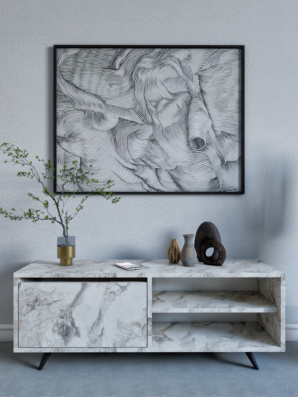 Comoda TV, Hanah Home, Maku, 120x47x35 cm, Marmura Ephesus - imagine 6